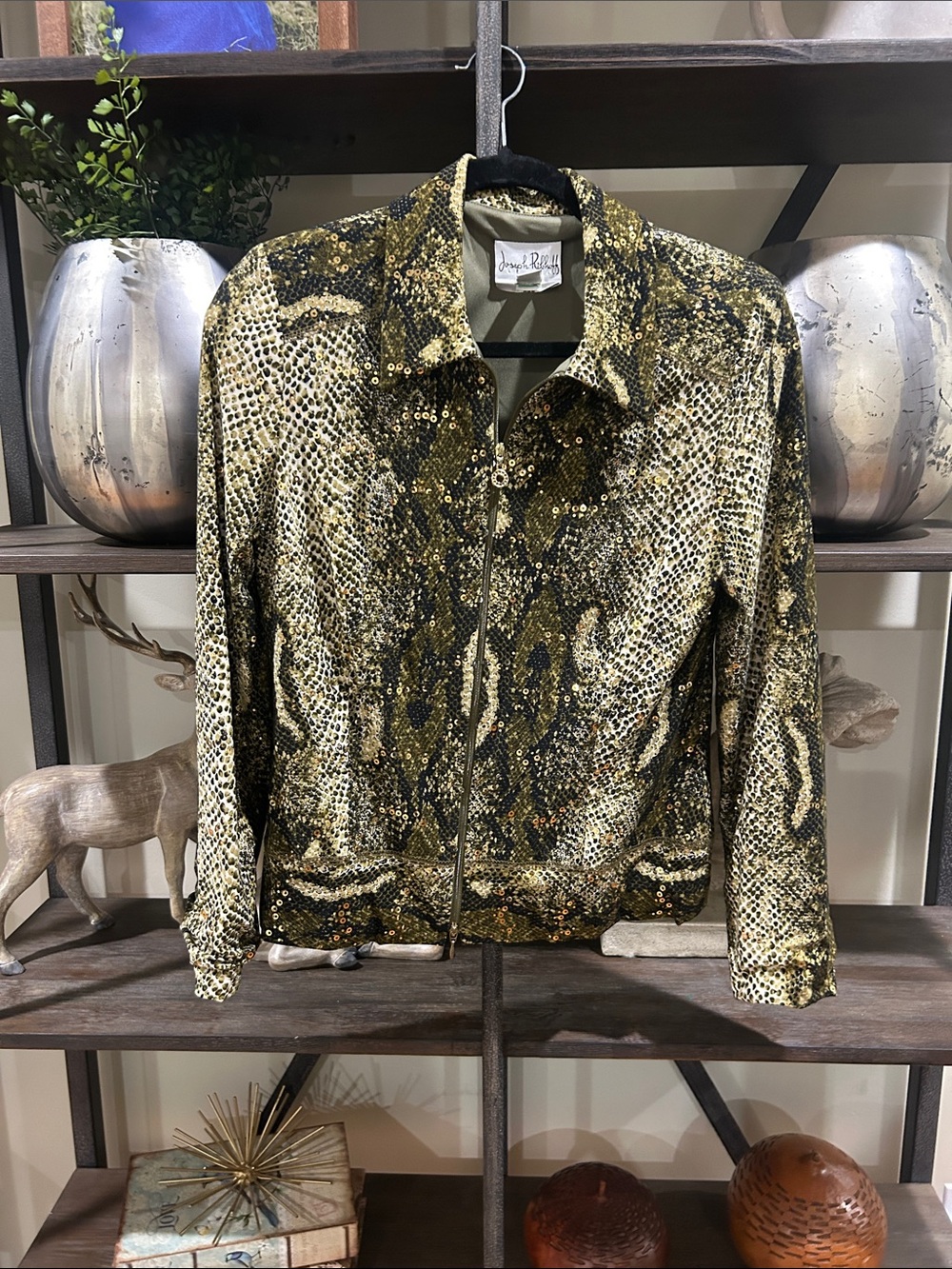 Joseph Ribhoff women’s 10 Snake-Print Zip Jacket in Gold and Black